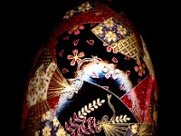 Kimono Fans Chiyogami Ukrainian Style Easter Egg Pysanky by So Jeo : Pysanky Pysanka Ukrainian Easter egg batik ukrainian easter art batik  eggshell kimono chiyogami washi origami fans cranes birds blooms gold leaf sojeo leblond artist
